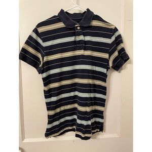 Arizona Jean Company Men’s Navy Blue Tan Stripe Short Sleeve Polo Size M